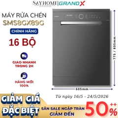 Máy rửa bát GrandX SMS8GX89G 16 bộ đồ ăn Châu Âu - Bảo hành chính hãng
