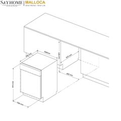 Máy rửa chén MALLOCA MDW14-7713AD âm tủ hoàn toàn 15 bộ chén dĩa - Hàng chính hãng