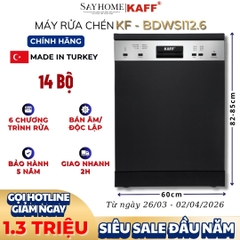 Máy rửa chén bát KAFF KF-BDWSI12.6 bán âm, độc lập 14 bộ đồ ăn Châu Âu - Bảo hành chính hãng 5 năm