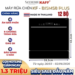 Máy rửa chén bát KAFF KF-BISMS8 PLUS âm bán phần 12 bộ đồ ăn Châu Âu - Bảo hành chính hãng 5 năm