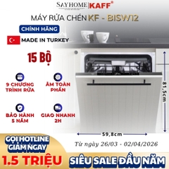 Máy rửa chén bát KAFF KF-BISW12 âm toàn phần 15 bộ đồ ăn Châu Âu - Bảo hành chính hãng 5 năm