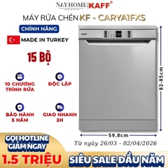 Máy rửa chén KAFF KF-CARYA1FXS độc lập 15 bộ đồ ăn Châu Âu - Hàng chính hãng