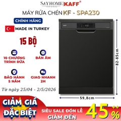 Máy rửa chén KAFF KF-SPA230 bán âm 15 bộ đồ ăn Châu Âu - Hàng chính hãng
