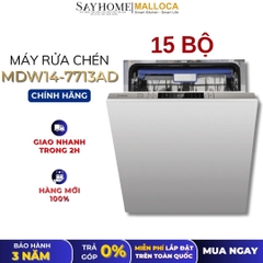 Máy rửa chén MALLOCA MDW14-7713AD âm tủ hoàn toàn 15 bộ chén dĩa - Hàng chính hãng