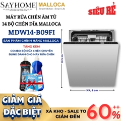 Máy rửa chén MALLOCA MDW14-B09FI  âm tủ 14 bộ chén dĩa - Hàng chính hãng
