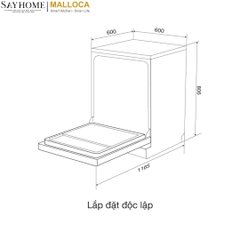 Máy rửa chén MALLOCA MDW15-5035TD đứng độc lập hoăc lắp âm tủ 15 bộ chén dĩa - Hàng chính hãng