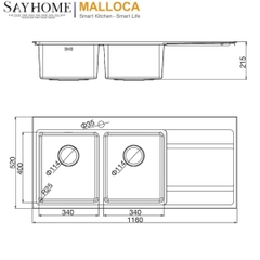 Chậu rửa chén bát 2 hố inox 304 MALLOCA MS 7818 ECO - Chính hãng