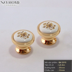 Núm tủ tân cổ điển vintage màu vàng gold mặt sứ trắng hoa văn SH2015