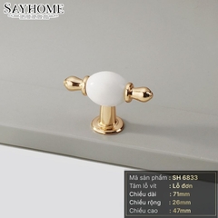 Núm tủ tân cổ điển vintage màu vàng gold gốm sứ SH6833