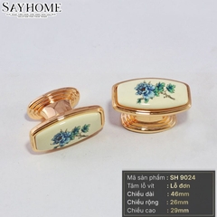Núm tủ tân cổ điển vintage gốm sứ hoa văn hai màu vàng gold và đồng đen SH9024