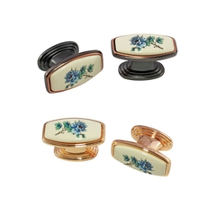 Núm tủ tân cổ điển vintage gốm sứ hoa văn hai màu vàng gold và đồng đen SH9024