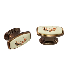 Núm tủ tân cổ điển vintage gốm sứ hoa văn màu vàng đồng SH9024