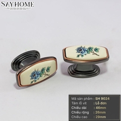 Núm tủ tân cổ điển vintage gốm sứ hoa văn hai màu vàng gold và đồng đen SH9024