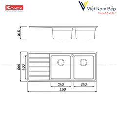 Chậu rửa bát European sink Premium KS11650 2B – Bàn trái - Chính hãng KONOX