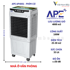 Quạt điều hòa hơi nước APE AP4001 35L Phím cơ - Số lượng ít
