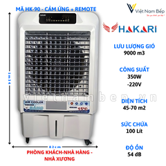Máy quạt làm mát hơi nước 100L Hakari HK-90 Cảm ứng và Điều Khiển Từ Xa - Chính hãng tại thành phố Hồ Chí Minh