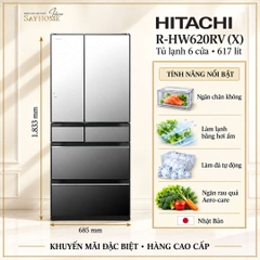 Tủ lạnh Multi Door 6 cánh gương pha lê Hitachi R-HW620RV (X) 617 Lít - Hàng chính hãng