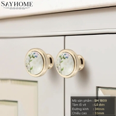 Núm tủ tân cổ điển vintage gốm sứ hoa văn SH1809
