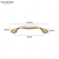 Thông số kĩ thuật Tay nắm tủ tân cổ điển Vintage màu vàng mặt sứ trắng không hoa văn SH18VT02H tại Thành phố Hồ Chí Minh