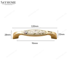 Tay nắm tủ tân cổ điển Vintage màu vàng gold mặt sứ trắng hoa văn SH18TV09 tại thành phố Hồ Chí Minh