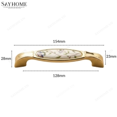 Tay nắm tủ tân cổ điển Vintage màu vàng gold mặt sứ trắng hoa văn SH18TV09 tại thành phố Hồ Chí Minh