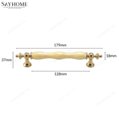 Tay nắm tân cổ điển Vintage màu vàng mặt sứ cao cấp vàng kem SH2028