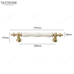Tay nắm tân cổ điển Vintage màu vàng mặt sứ trắng SH2028