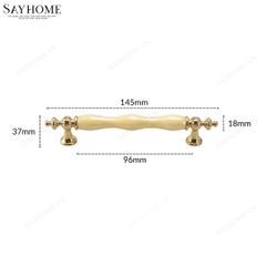 Tay nắm tân cổ điển Vintage màu vàng mặt sứ cao cấp vàng kem SH2028