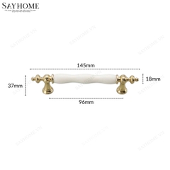 Tay nắm tân cổ điển Vintage màu vàng mặt sứ trắng SH2028