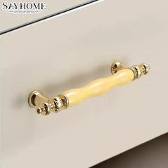 Tay nắm tân cổ điển Vintage màu vàng mặt sứ cao cấp vàng kem SH20VK28 tại thành phố Hồ Chí Minh