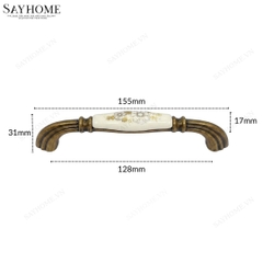 Tay nắm tủ tân cổ điển Vintage màu vàng đồng mặt sứ trắng SH5509