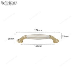 Tay nắm tủ tân cổ điển Vintage màu vàng mặt sứ trắng SH5530