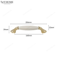 Tay nắm tủ tân cổ điển Vintage màu vàng mặt sứ trắng SH5530
