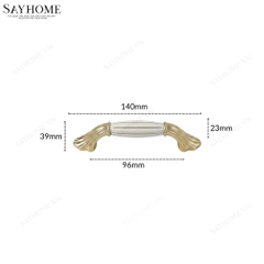 Tay nắm tủ tân cổ điển Vintage màu vàng mặt sứ trắng SH5530