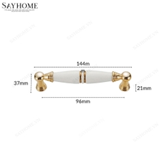 Tay nắm tủ tân cổ điển Vintage màu vàng mặt sứ trắng SH5536