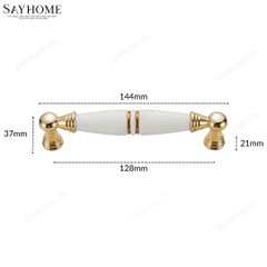 Tay nắm tủ tân cổ điển Vintage màu vàng mặt sứ trắng SH5536