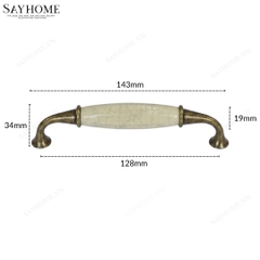 Tay nắm tủ tân cổ điển Vintage màu đồng mặt sứ trắng SH5538