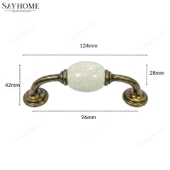 Tay nắm tủ tân cổ điển Vintage màu đồng mặt sứ trắng SH5637