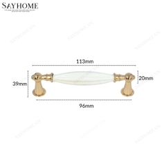 Tay nắm tủ tân cổ điển Vintage màu vàng mặt sứ trắng SH5651