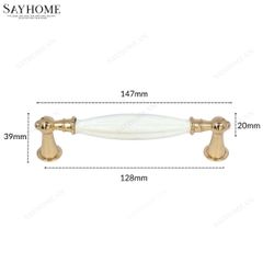 Tay nắm tủ tân cổ điển Vintage màu vàng mặt sứ trắng SH5651