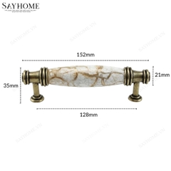 Tay nắm tủ tân cổ điển Vintage màu đồng mặt sứ trắng SH5655