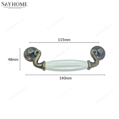 Tay nắm tủ tân cổ điển Vintage màu đồng mặt sứ trắng SH5744