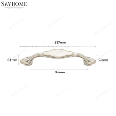 Tay nắm tủ tân cổ điển Vintage màu trắng vàng gold mặt sứ trắng SH5807