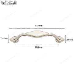Tay nắm tủ tân cổ điển Vintage màu trắng vàng gold mặt sứ trắng SH5807