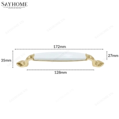 Tay nắm tủ tân cổ điển Vintage màu vàng mặt sứ trắng SH5837
