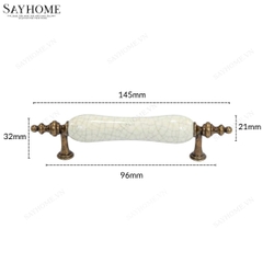 Thông số kĩ thuật Tay nắm tủ tân cổ điển Vintage màu đồng mặt sứ trắng SH5841 tại Tân Bình