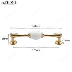 Tay nắm tủ tân cổ điển Vintage màu vàng gold mặt sứ trắng SH6833 tại Tân Bình