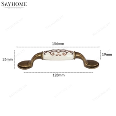 Tay nắm tủ tân cổ điển màu đồng mặt sứ trắng SH9003 tại thành phố Hồ Chí Minh