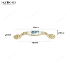 Tay nắm tủ tân cổ điển Vintage màu vàng mặt sứ trắng SH9023