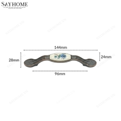 Tay nắm tủ tân cổ điển Vintage màu đồng đen mặt sứ trắng SH9023